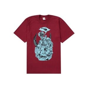 Supreme Burgundy T-Shirt with Blue Graphic